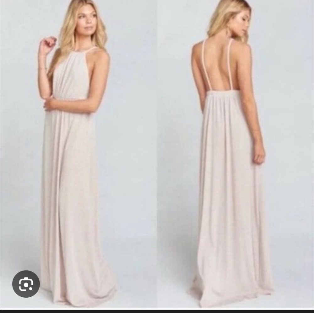 Show Me Your Mumu Amanda Maxi Dress Blush Pink Backless Bridesmaid Gown Sz L